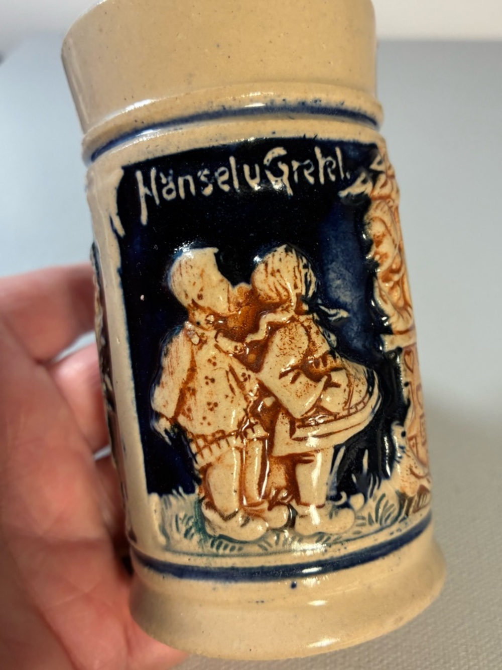 Antique miniature Hansel & Gretel Beer Stein 4”